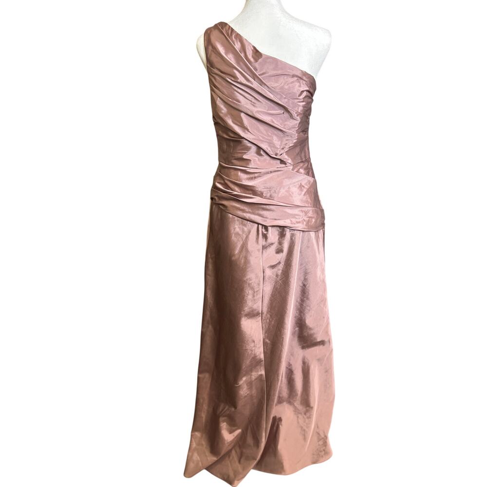 Patra One-Shoulder Formal Gown Ruched Bodice Dusty Pink 8 Prom Wedding - Picture 2 of 9